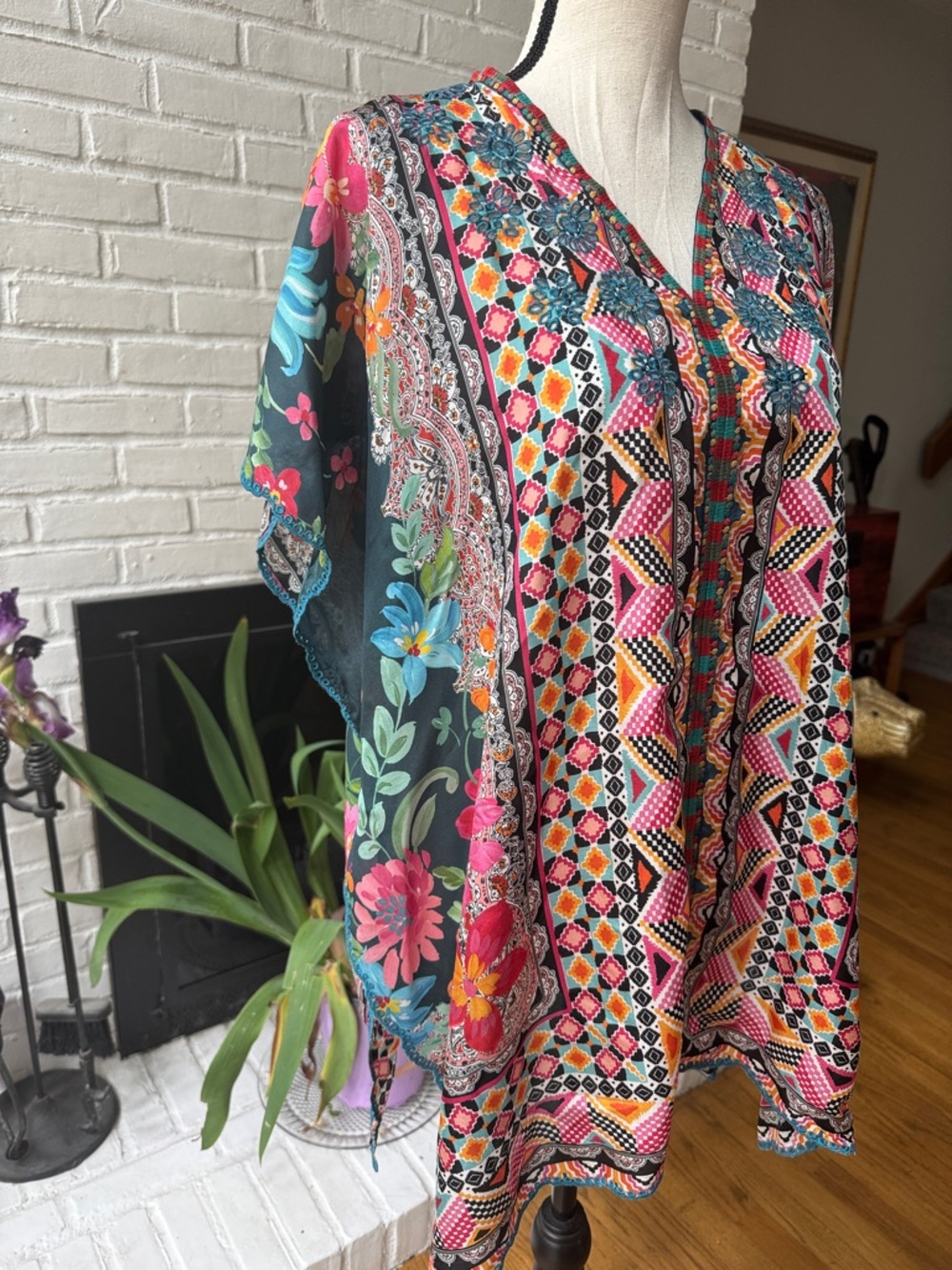 Johnny Was Silk Floral Boho V-Neck Top or Coverup  | Fits S M L XL